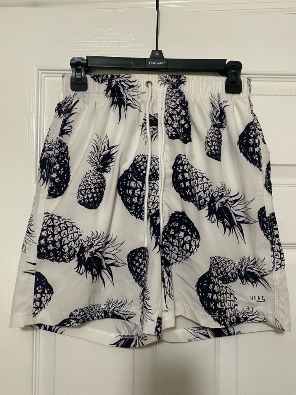 HEAT. White Pineapple Print Men’s Swim Trunks